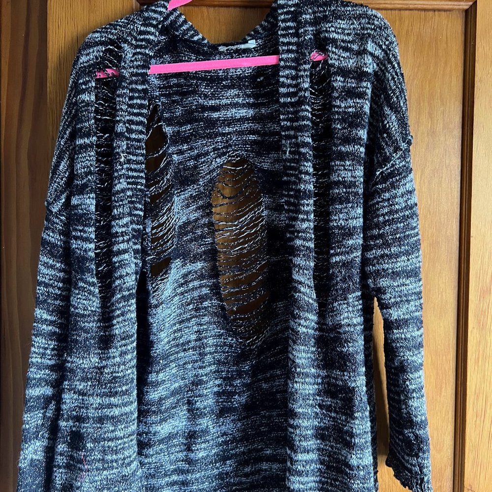 BKE distressed black cardigan